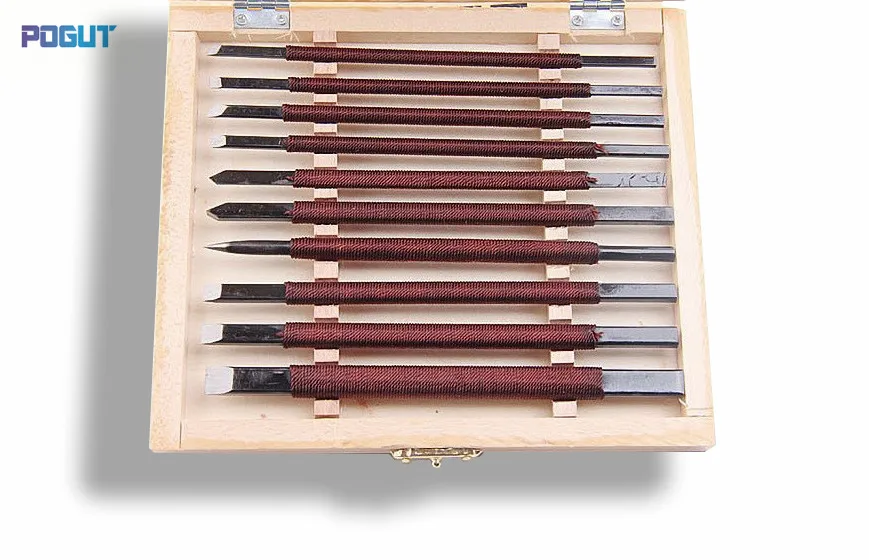 Free Shipping, 10pcs Woodpecker Dry Hand Stone Carving Tools Chip Detail Chisel Set Knives Tool