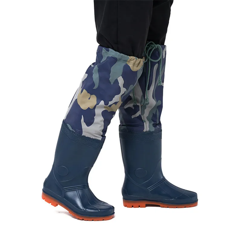 Высокие рыбацкие сапоги; Высота 60 см; цвет синий, Камуфляж; рыболовная обувь; универсальные непромокаемые туфли унисекс; нескользящая водонепроницаемая обувь
