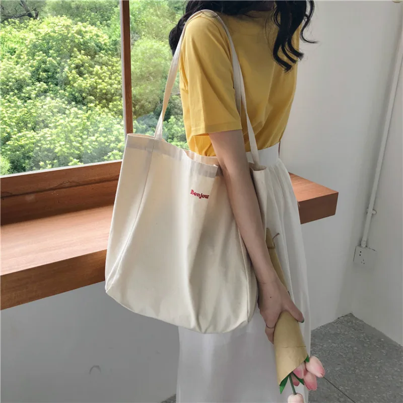 

Canvas Tote Bags Large Capacity Casual Reusable Shopping Bag Simple Daily Use Handbag Shoulder Bags