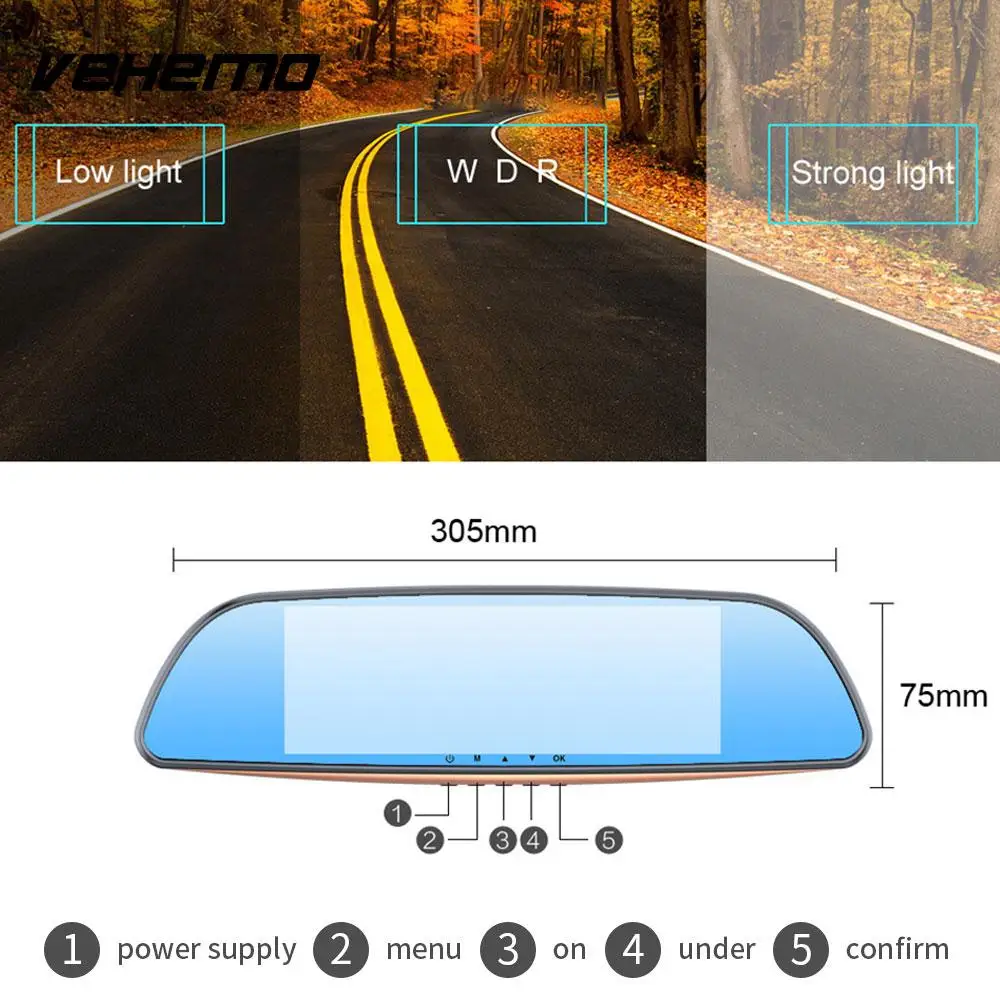 

Vehemo 2.5D IPS Screen Dash Camera Electronics Car DVR Digital Driving Recorder for Cars Multi-Touch Camera for Dual Camera