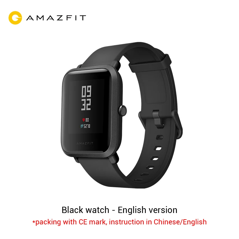 Huami Amazfit Bip Смарт часы [русский] Спортивные часы темп Bluetooth 4.0 GPS смарт часы сердечного ритма 45 дней Батарея IP68 Smart Watch - Цвет: Black bip