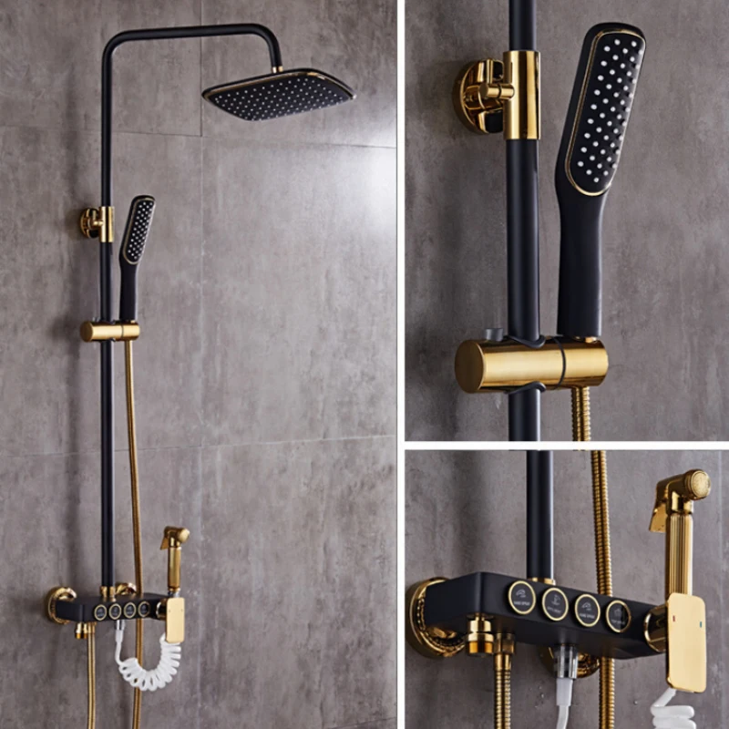 Luxury Gold and black color Wall Mounted Rain Shower faucets Set Square