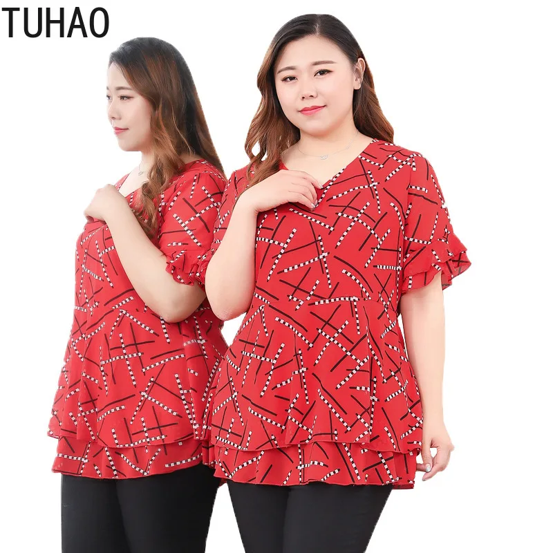 

TUHAO Plus Size 10XL 9XL 8XL Ruffles Sleeve Red Loose Long Blouse Women Blouses Shirt Top Big Size 2019 Summer Blusas Femme MS06