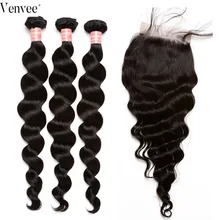 Loose Wave Bundles With Closure Hair 3 4 pcs/lot Brazilian Hair Hair Weft 100% Human Hair Weave Virgin Bundles Venvee