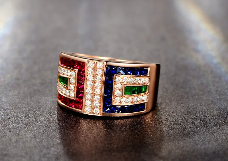 Trendy Luxury Colorful Crystal Rings Shining AAA Cubic Zirconia Ring For Women Man 585 Rose Gold Color bague femme Anel Hot B742 (28)