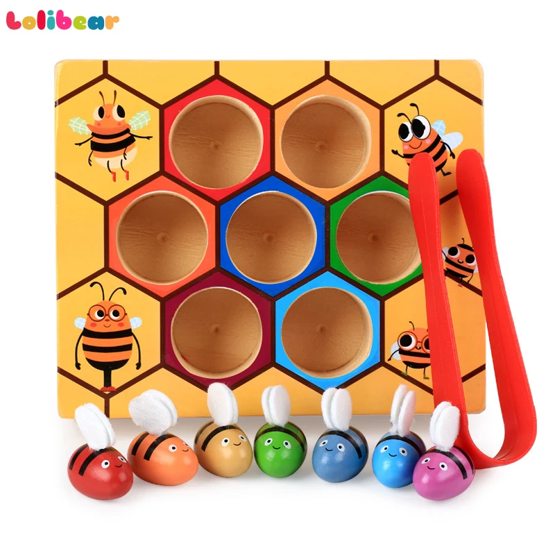 

Baby Wooden Beehive Game Learning Color & Shape Match Puzzles Toys Baby Education Toy Bee Table Game for Children Gifts
