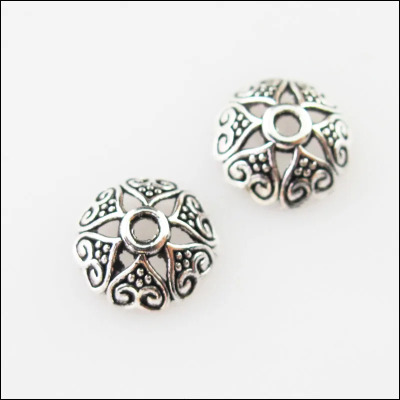 

New 50Pcs Tibetan Silver Heart Flower End Bead Caps Connectors 8mm