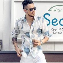 Новое поступление, мужская рубашка с рисунком, с длинным рукавом, с цветочным принтом, приталенная Мужская Повседневная рубашка, модная одежда, рубашки, Chemis S875