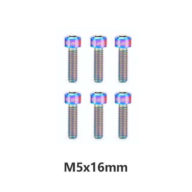 6PCS M5x16/18mm Titanium Bicycle Stem Bolt Screws for Road Racing Mountain Bike Stem Fixing Bolts Ti Black Gold Rainbow M5x16mm Rainbow