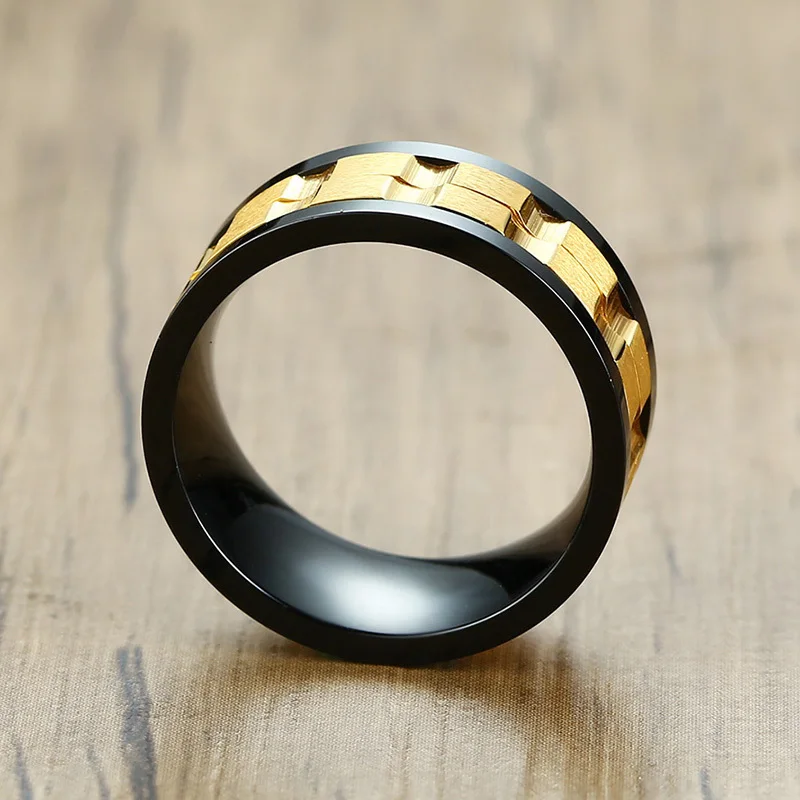 2 نغمات الذهب سبينر تململ خواتم رجل المنقولة والعتاد قلادة فضية من الفولاذ المقاوم للصدأ اللون الأسود الزفاف الماركات الذكور Anillos مجوهرات بس...