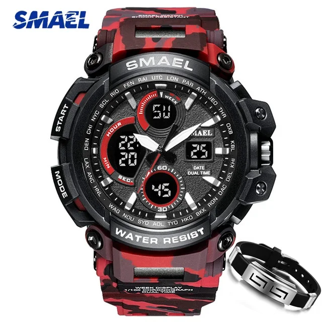 Камуфляж ArmyGreen мужские военные часы SMAEL бренд светодиодный цифровой аналоговый кварцевые наручные часы мужские S Shock спортивные наручные часы - Цвет: Camo Red Watch