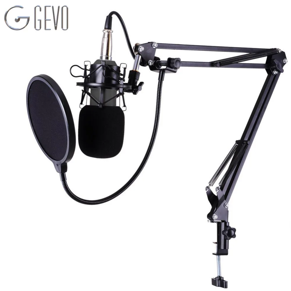 

GEVO Profession Studio Broadcasting Recording Condenser Microphone Desktop Scissor Mic Stand Kit Sets XLR Cable Mounting Clamp