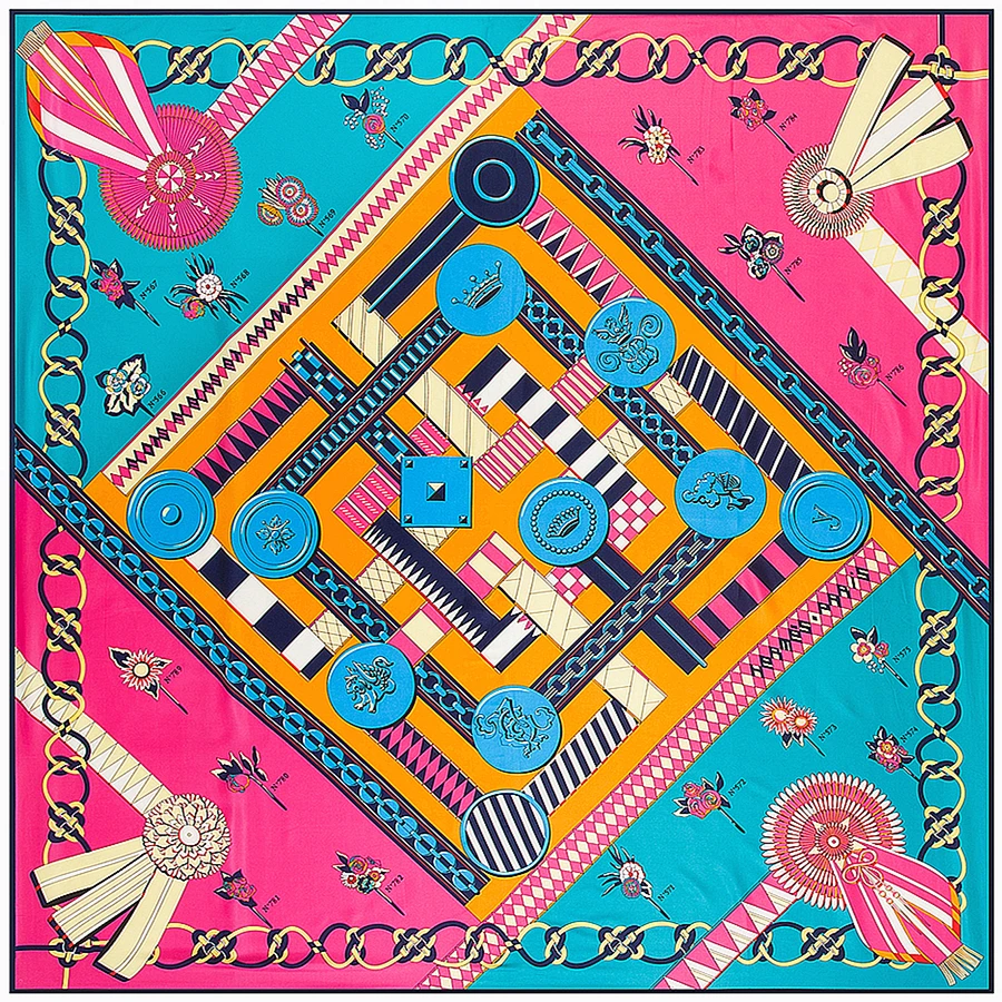 130cm*130cm 100% Silk Euro Brand Style Women Geometric quadrate Chain Printed Square Scarf Femal Fashion Shawls |