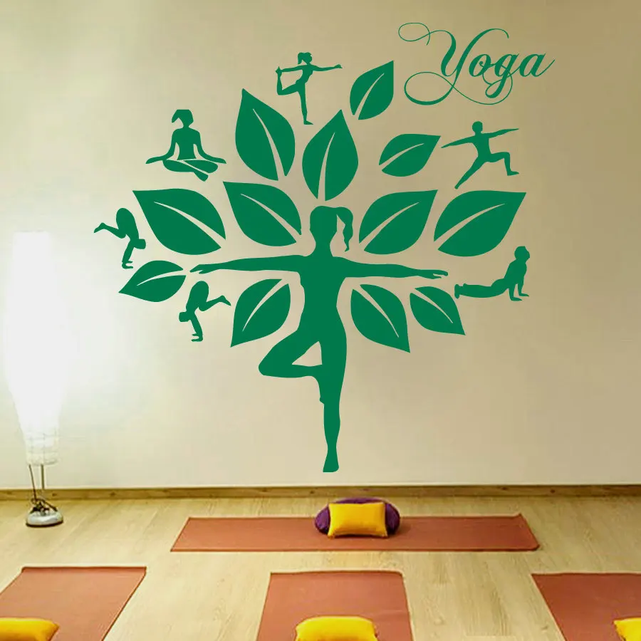 Beautiful Women Yoga Studio Wall Sticker Tree Pattern Decal Leaves DIY