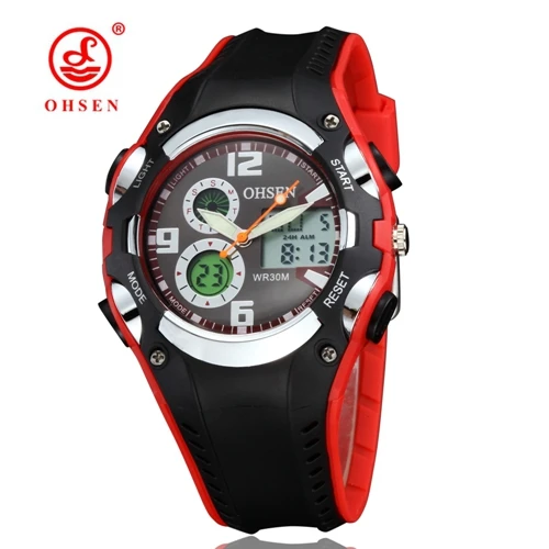 Новинка года Ohsen цифровой бренд Кварцевые спортивные наручные часы для мальчиков водонепроницаемый силиконовый ремешок модные цифровые красные часы - Цвет: Red