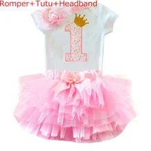 Одежда для новорожденных девочек в возрасте 1 года 1st День рождения костюм, детская одежда с милыми розовыми, платья-пачки для девочек 3 шт. Дети крестильное платье с повязкой на голову