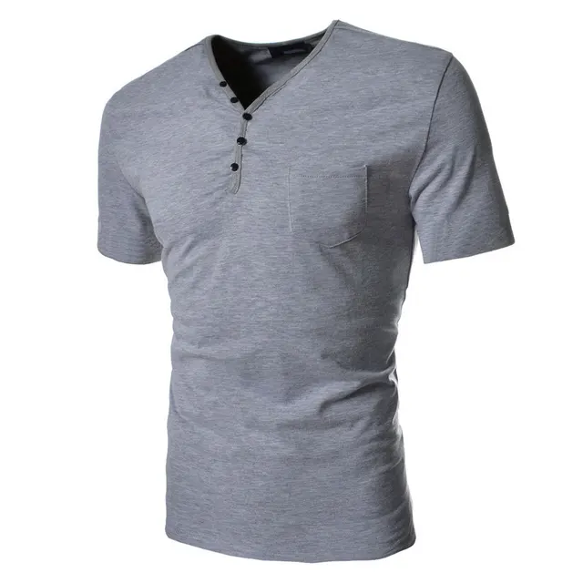 2014 New Brand Button Decoration Mens Cotton T Shirt V neck Fashion ...