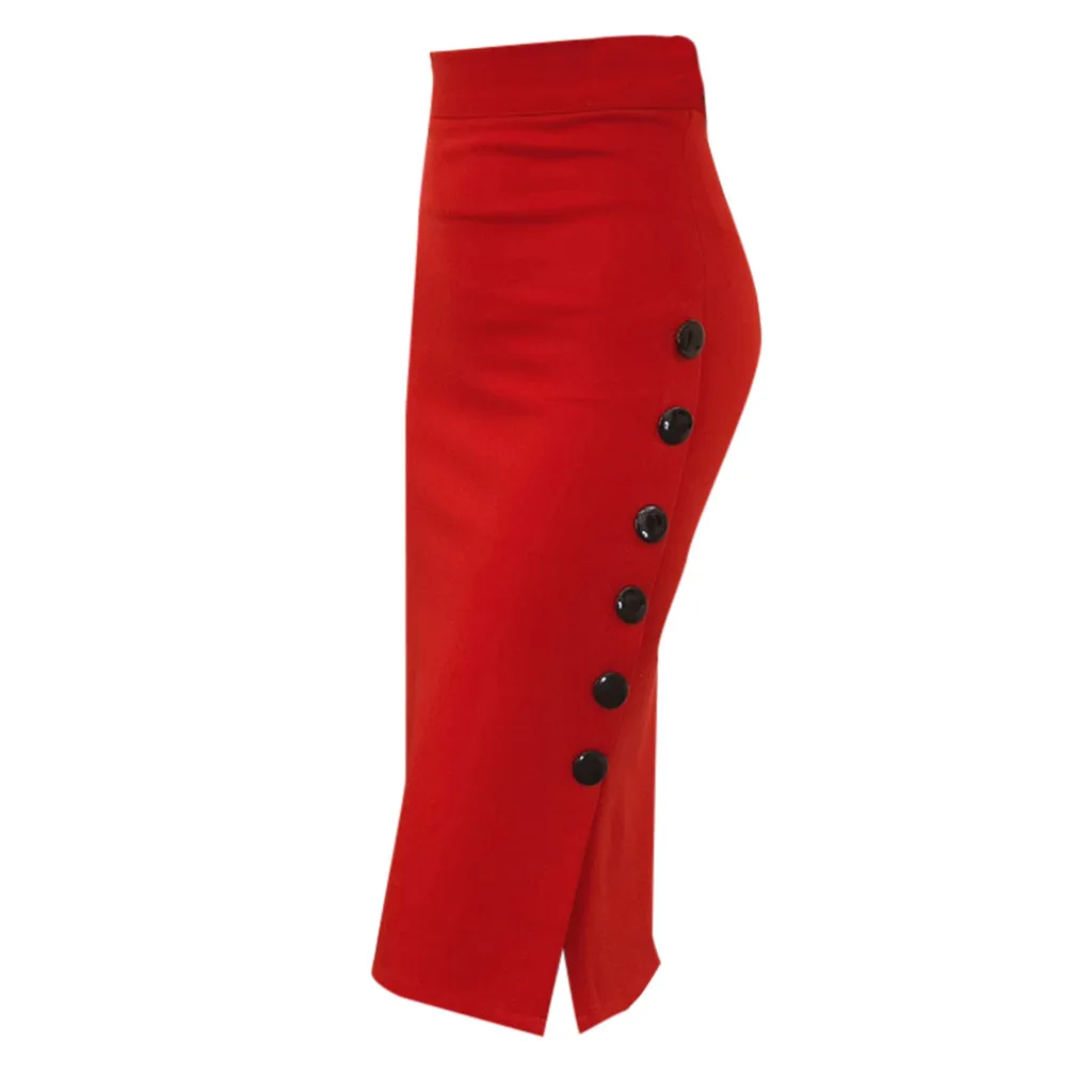Плюс Размеры S-XXXXXL женские офисный официальный для женщин Однотонная юбка-карандаш высокая посадка на пуговице Разделение юбка Повседневное нарядные юбки Jupe#30