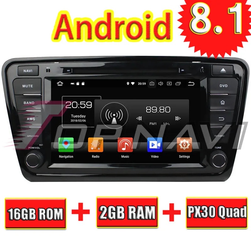 Topnavi Quad Core Android 8.1 Car DVD Multimedia Player For Skoda Octavia 2014 2015 2016 Audio Radio Stereo 2DIN GPS - Цена: 