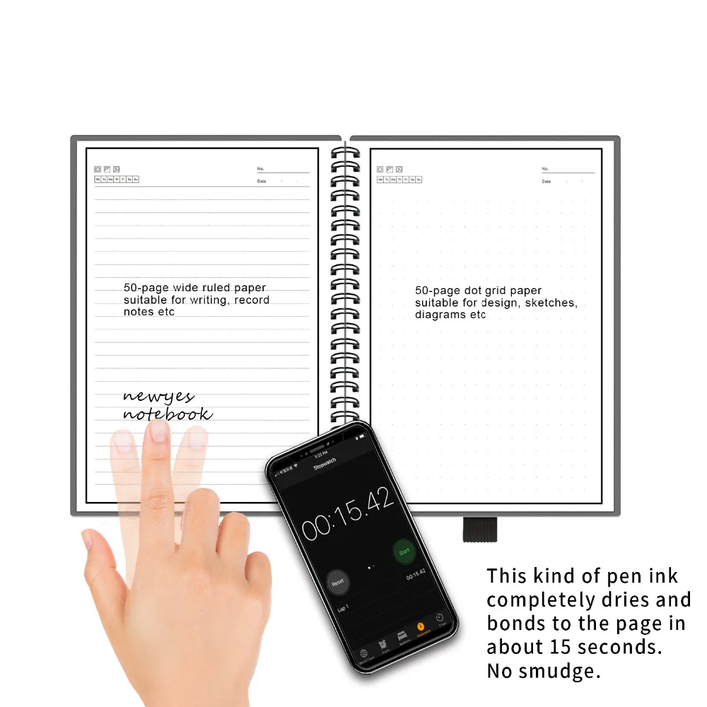 NEWYES Reusable Smart A5 Notebook Flash Storage Paper Notepad App Connection School Pocketbook Kids Gift with Erasable Pen 2019