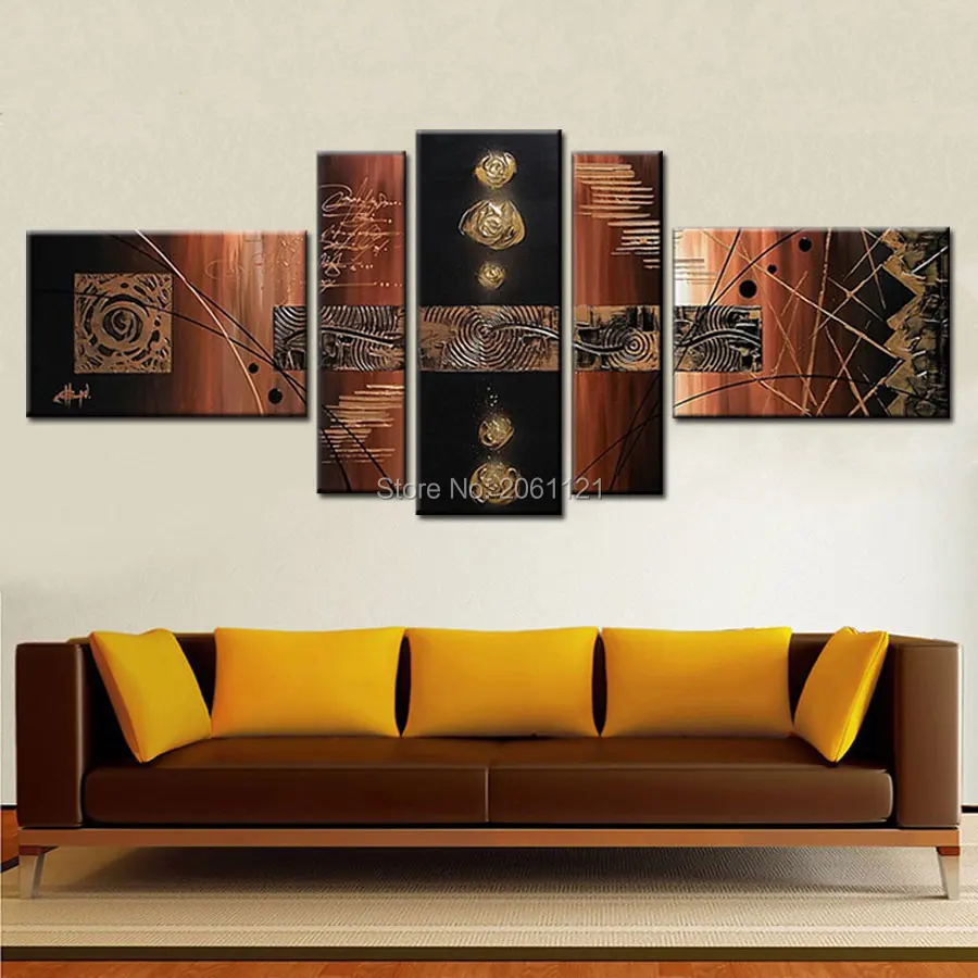 

hand painted modern abstract canvas oil paintings black brown decorative modular painting home decoration art sets picture