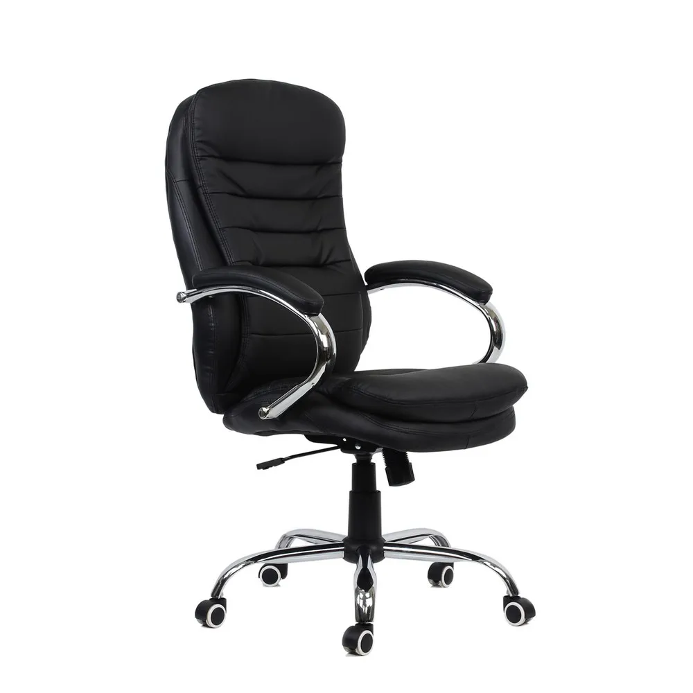 95146 Кресло руководителя Barneo K-57 черная кожа с высокой спинкой кресло офисное кресло компьютерное кресло с системой качания мебель для дома и офиса компьютерные кресла модное кресло по России