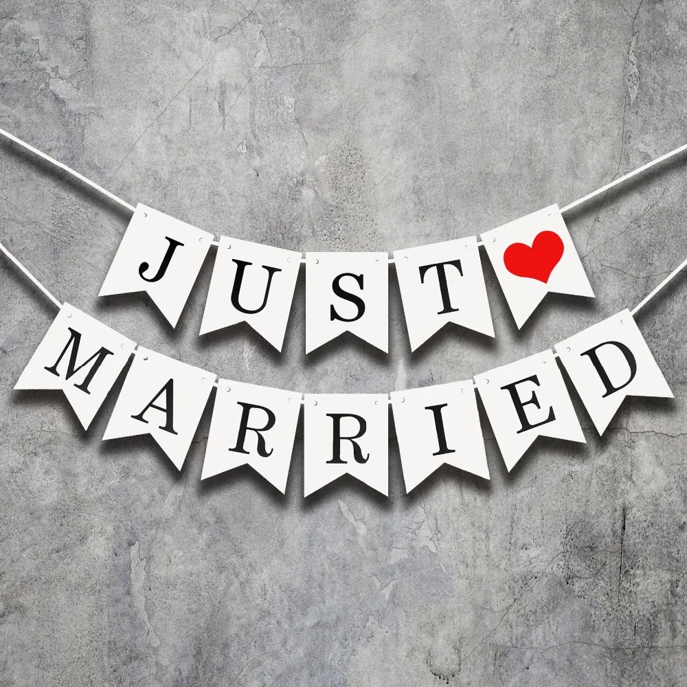 

Just Married White Banner Rustic Garland Wedding Table Decoration Vintage Party Events Supplies Mr Mrs Car Decor