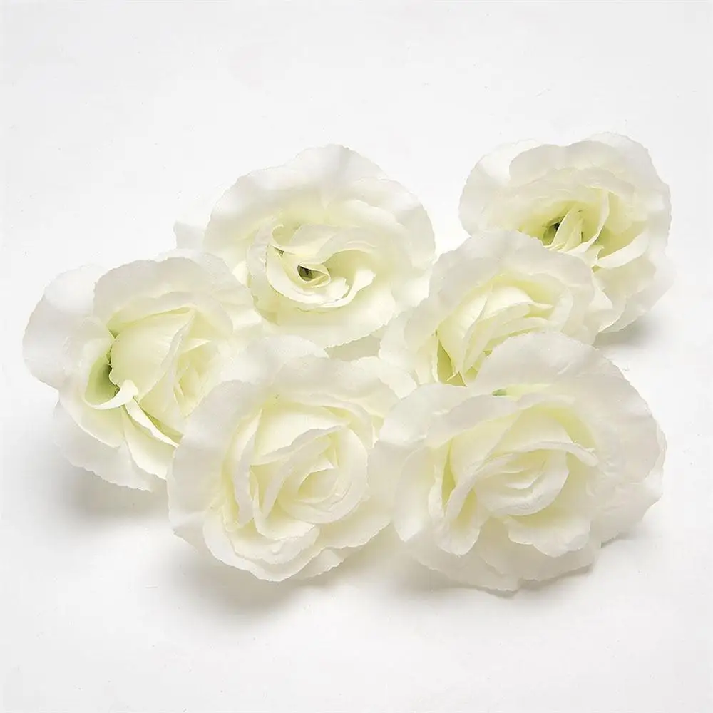 

New Pretty Charming 6pcs Fake White Rose Artificial Flower Heads Home Garden Bridal Hair Decor 4"/10cm