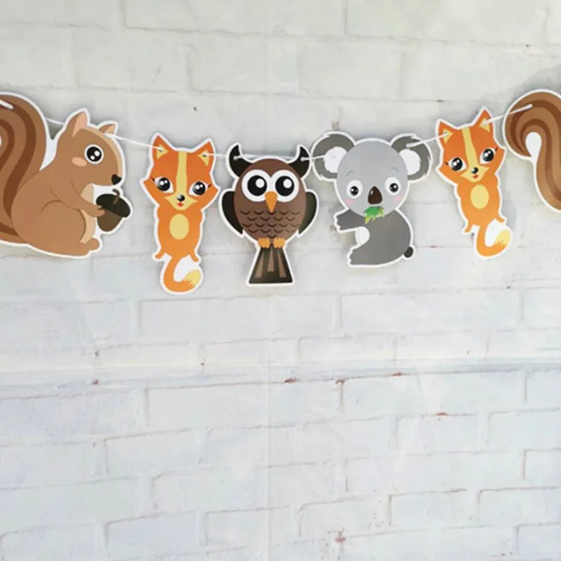 

Jungle Safari Animal Paper Banner Kids Birthday Party Decorations Zoo Animals Happy Birthday Bunting Garland Squirrel Koala Owl