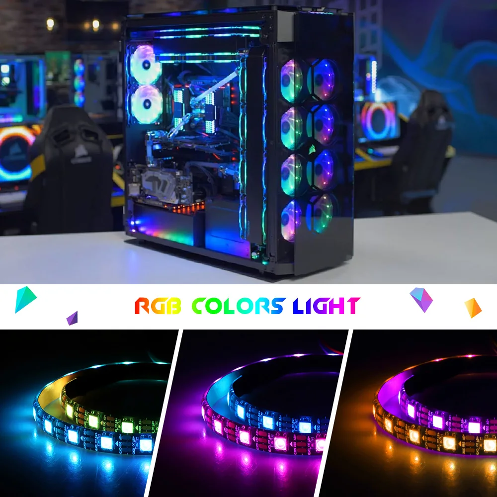 WS2812b RGB LED Strip Light Individually Addressable 5V 3Pin ADD_Header PC  Case Decor for ASUS AURA/MSI/GIGABYTE RGB Fusion 2.0