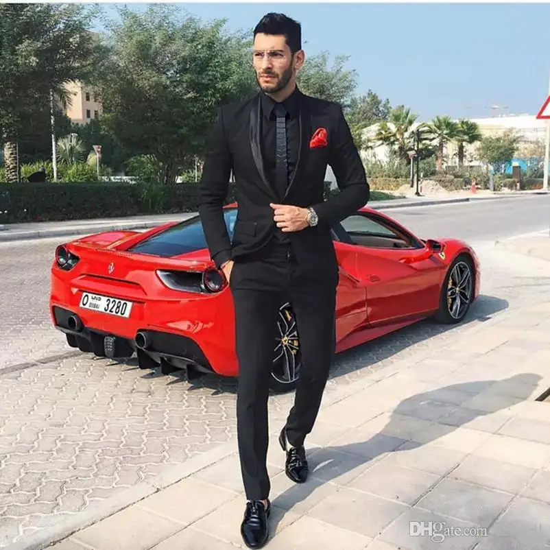 

Custom Made High Quality Black Two Pieces Mens Suits Slim Fit Wedding Grooms Tuxedos Cheap Formal Prom Party Suit (Jacket+Pants)