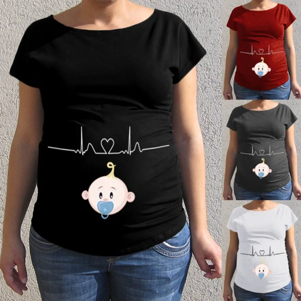 

Maternity Clothes Baby Cartoon Pattern Print Short Sleeve Casual Pregnancy Shirt Pregnant Tops Breastfeeding Clothes Enfermagem