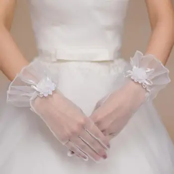 

Hot Sale White Short Mesh Wedding Gloves Fashion Flowers Simple Women Full Fingers Bridal Gloves Wedding Decorations 05409