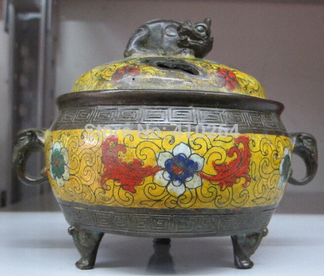 

Chinese vintage bronze Cloisonne auspicious Pi xiu Unicorn Elephant lotus Censer Statue Statue