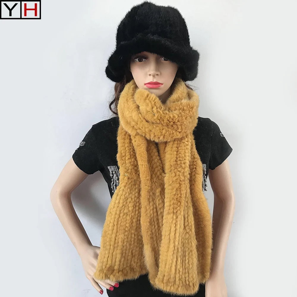 Modern fashion Mink Fur Shawl Good Gift 100%natural Real Mink Fur Scarf Winter warm Mink Scarf Hand Knitted Mink Scarf