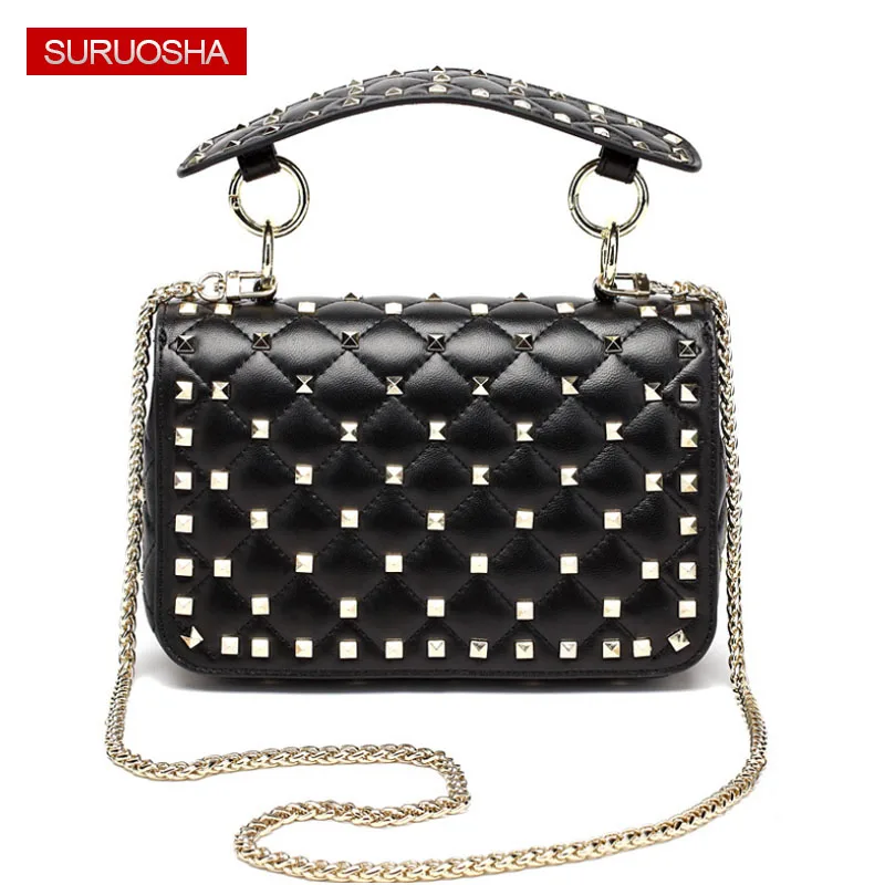 Créateur À Dames Pink 100 Sacs De Marque Réel xn0008 Chaînes Black Sac Khaki Bandoulière Peau Femmes xn0008 Xn0008 xn0008 Plaid Luxe Main Des Rivets xn0008 Mouton En Cuir Red Green 4AdwKwqxYZ