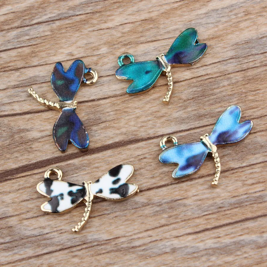 Shunyun 10pcs DIY Gold Alloy Enamel Dragonfly Charms for Bracelet Metal