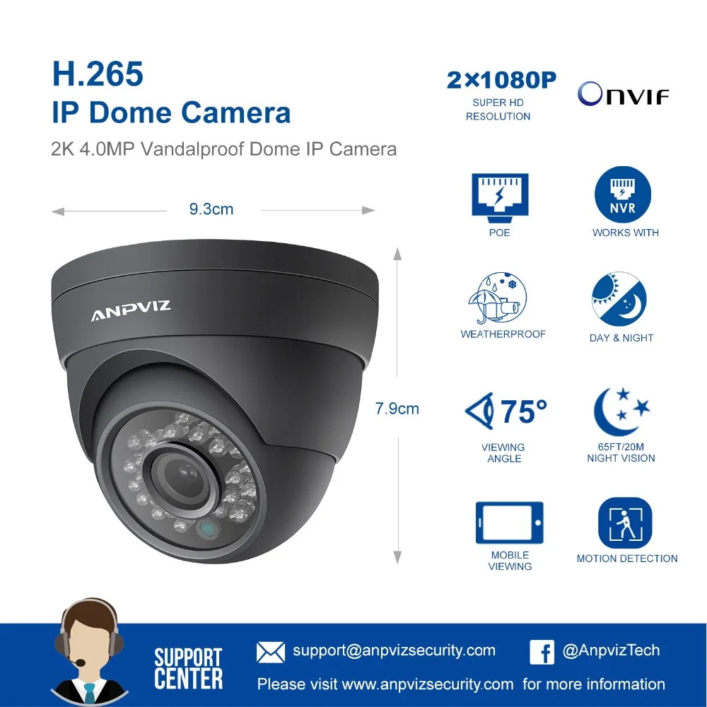 Anpviz 2K Открытый POE CCTV камера IP Onvif 4MP PoE безопасности ip-камера наружного ночного видения H.265 P2P(черный