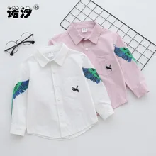 Одежда для мальчиков; Детская Повседневная рубашка с длинными рукавами; От 1 до 5 лет; Детские хлопковые блузки; Детская рубашка с отложным воротником и рисунком; одежда для малышей