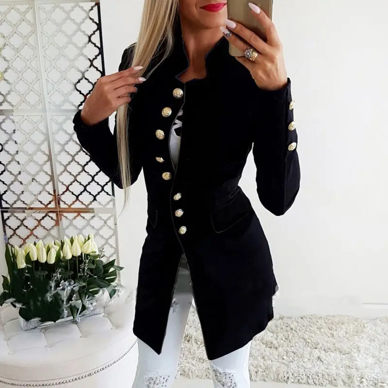 price reduction  Runway Style Women's Gold Buttons Double Breasted Jacket Solid Outerwear Slim Fit Coat