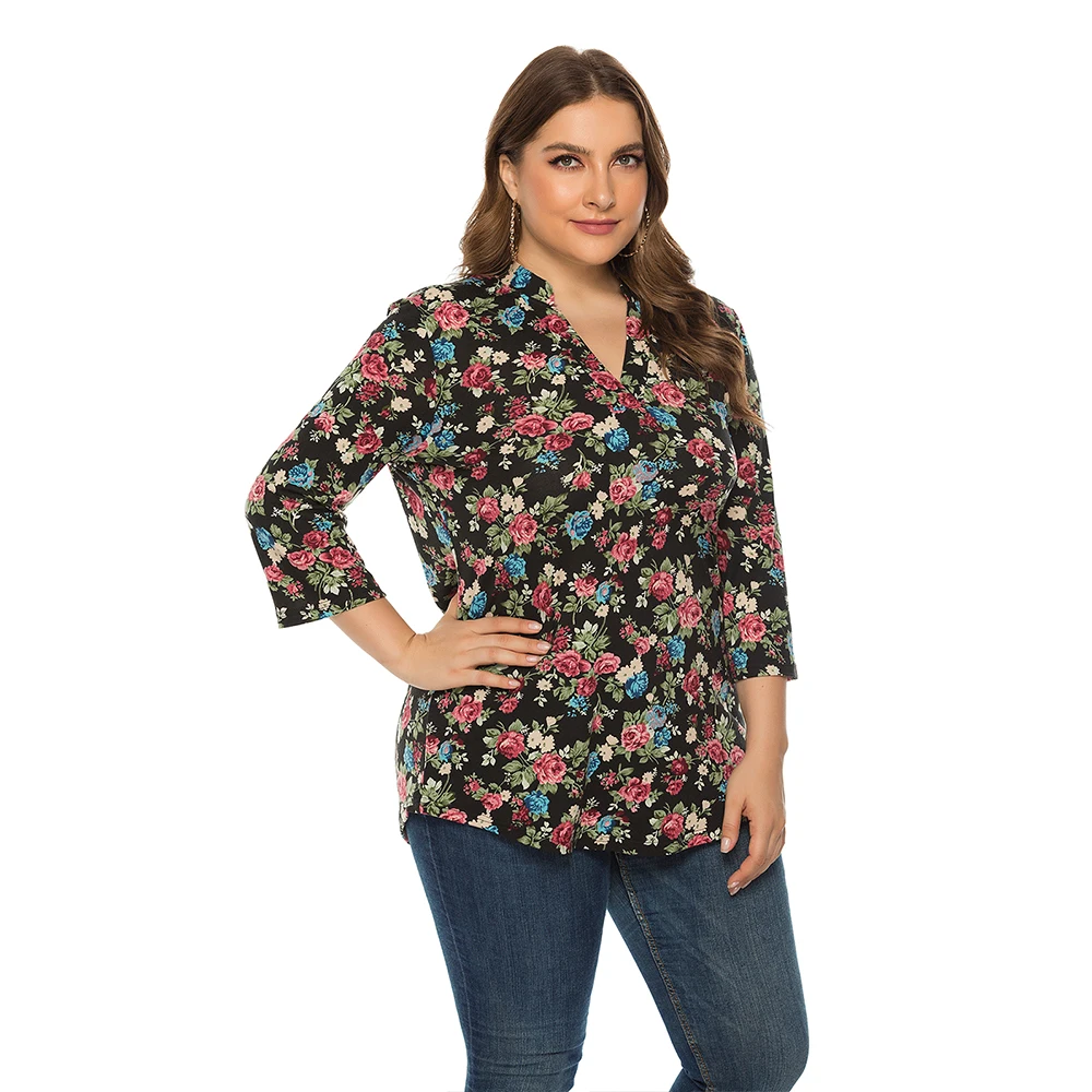 Wipalo Plus Size Women Casual Blouses Floral Print V Neck Spring Tops Tees Long Sleeve Female Shirt Blusas Feminina Clothing |