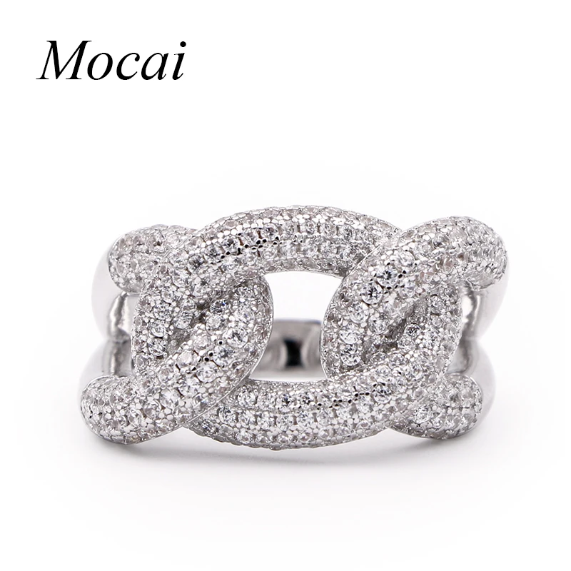 

Mocai Luxury Cool Punk Chian Ring for Women 1.4cm AAA Cubic Zircon Silver Color Rock Rings Jewelry for Party ZK30