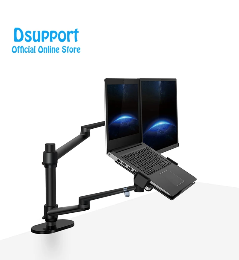 Altura de Alumínio Braço de Montagem Suporte + 12-17 Ajustável Desktop Duplo Braço Polegada Monitor Portátil Suporte Ol-3l Movimento Total 17-32 - Imagem 4