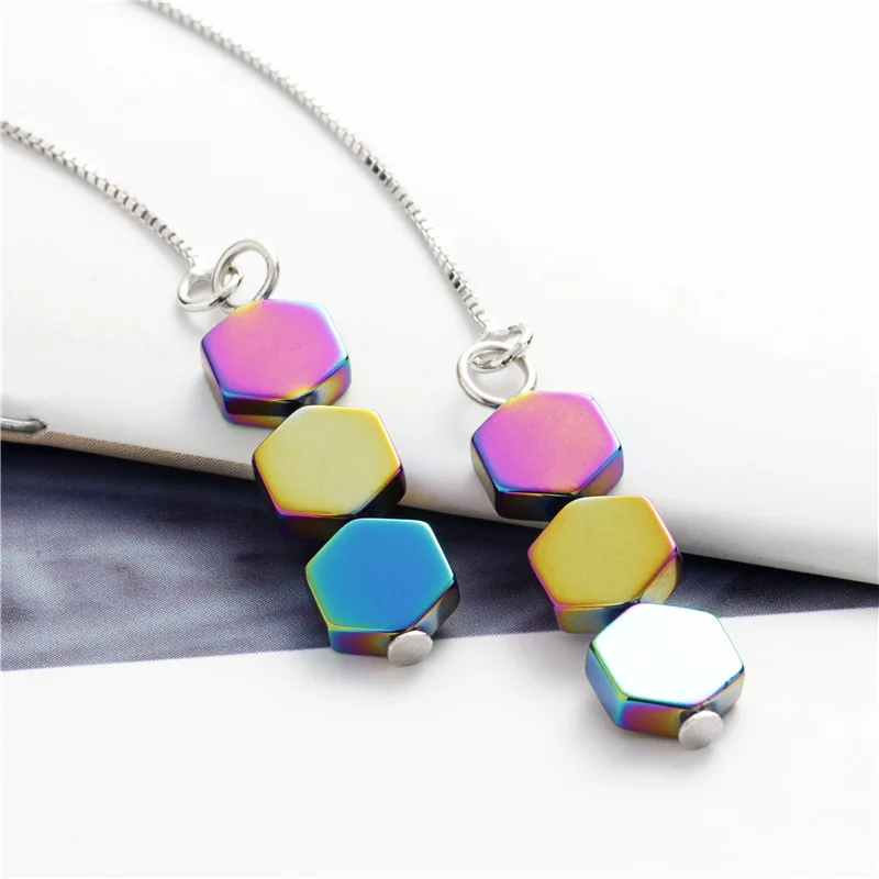 Laser glazed stone ear line 100% 925 Sterling silver Jewelry fashion Hypoallergenic dangle earrings for women gift charms