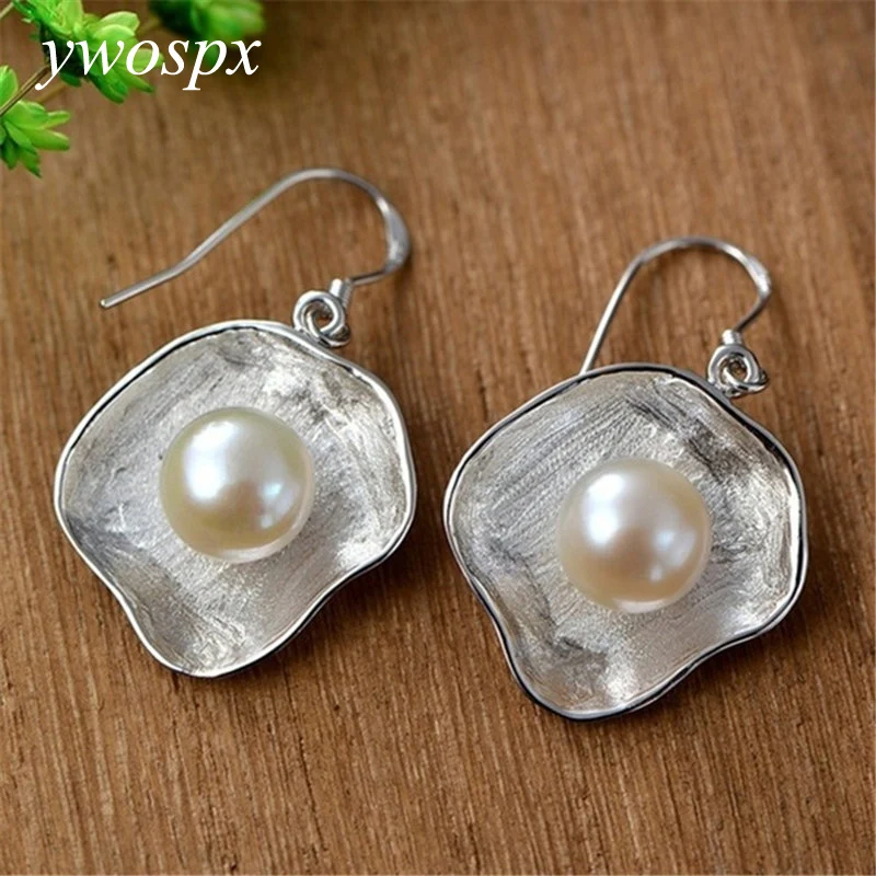 

YWOSPX Bohemian Brincos Silver Imitation Pearl Earrings for Women Jewelry Wedding Pendientes Engagement Statement Drop Earring