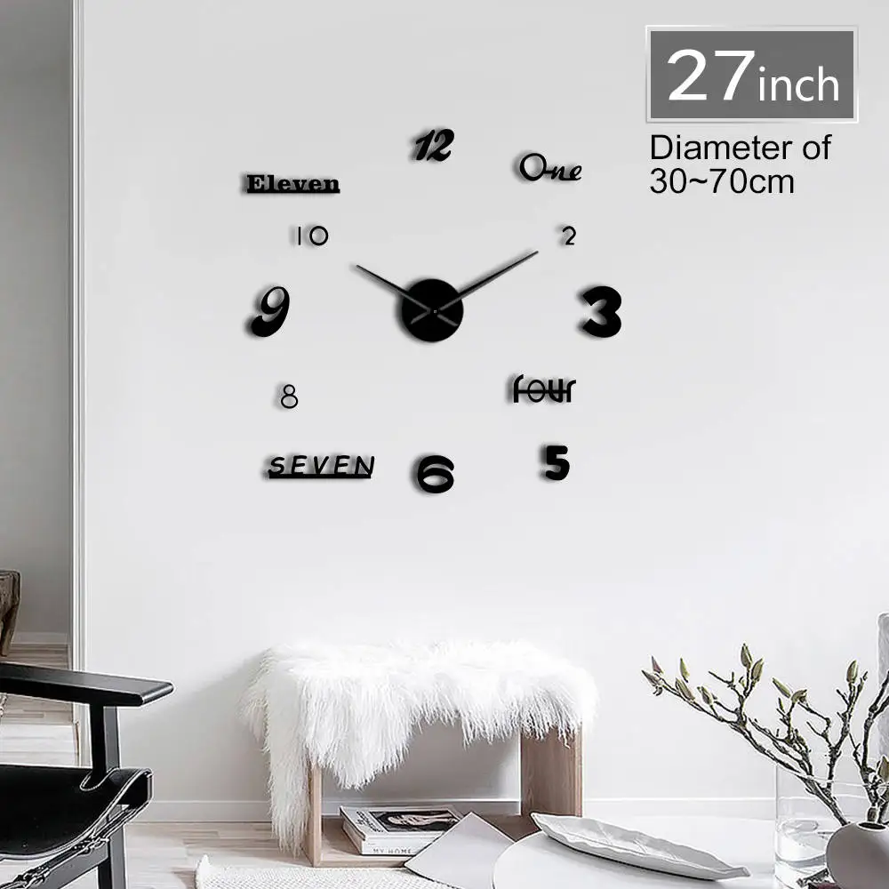 

Frameless Various Type of Numbers 3D DIY Wall Clock Big Needles Quartz Clock Battery Operated Mirror Surface Acrylic Clock Watch