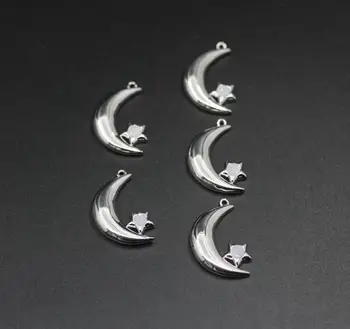 

New!!! Raw Agates Druzy Round Beads Inlay Crescent Moon&Stars Copper Plateds Silver Pendants,Geode Quartz Drusy Charms Jewelry