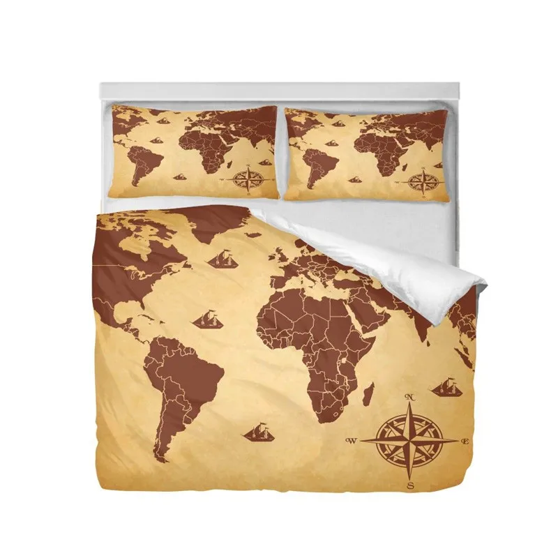 

Bedding Set Fashion Cool Vintage World Map Ocean 3D Printing Duvet Covers Queen Double Size Bedroom Decoration Bed Set 3 Pcs