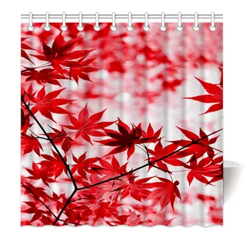 

HommomH Shower Curtain Weights Resistant Waterproof Fabric With Hooks Bathroom Beautiful maple leaf red