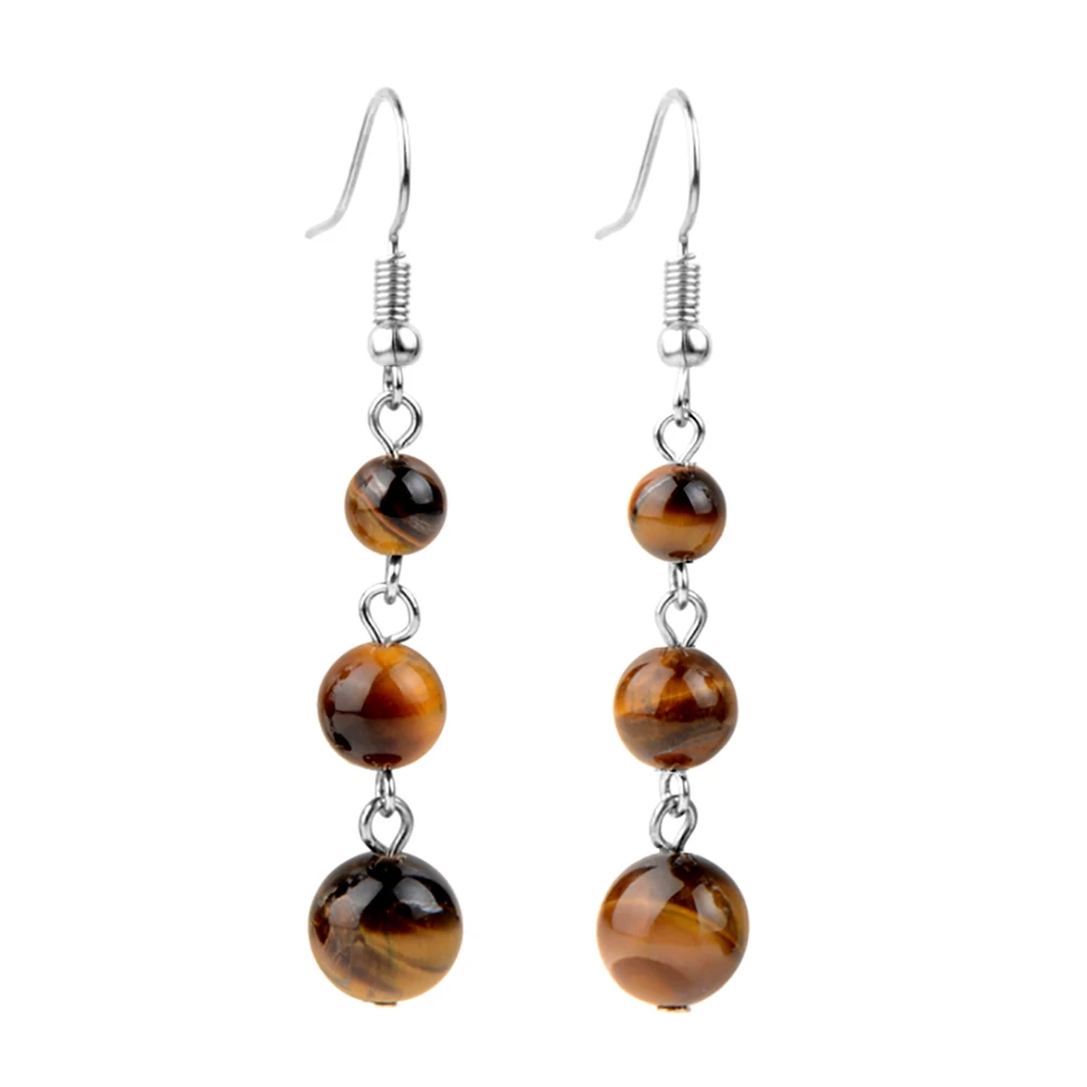 6mm 8mm 10mm Tiger eye Stone Quartz Beads Drop Earrings For Women Jewelry drop earrings